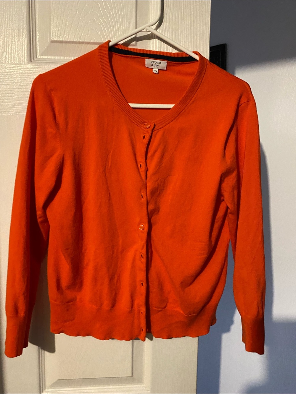 crown & ivy Bright Orange Button-Front Cardigan